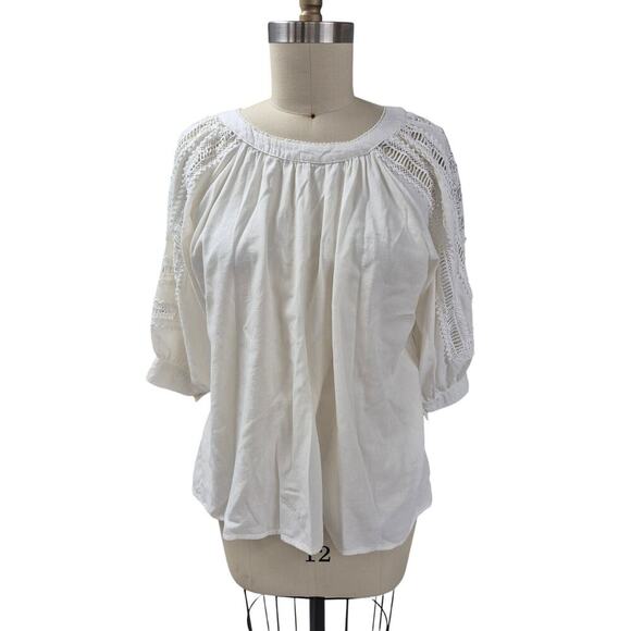 Sundance White Cotton 3/4 Balloon Sleeve Blouse - Messy Coquette Sz S - Picture 1 of 5